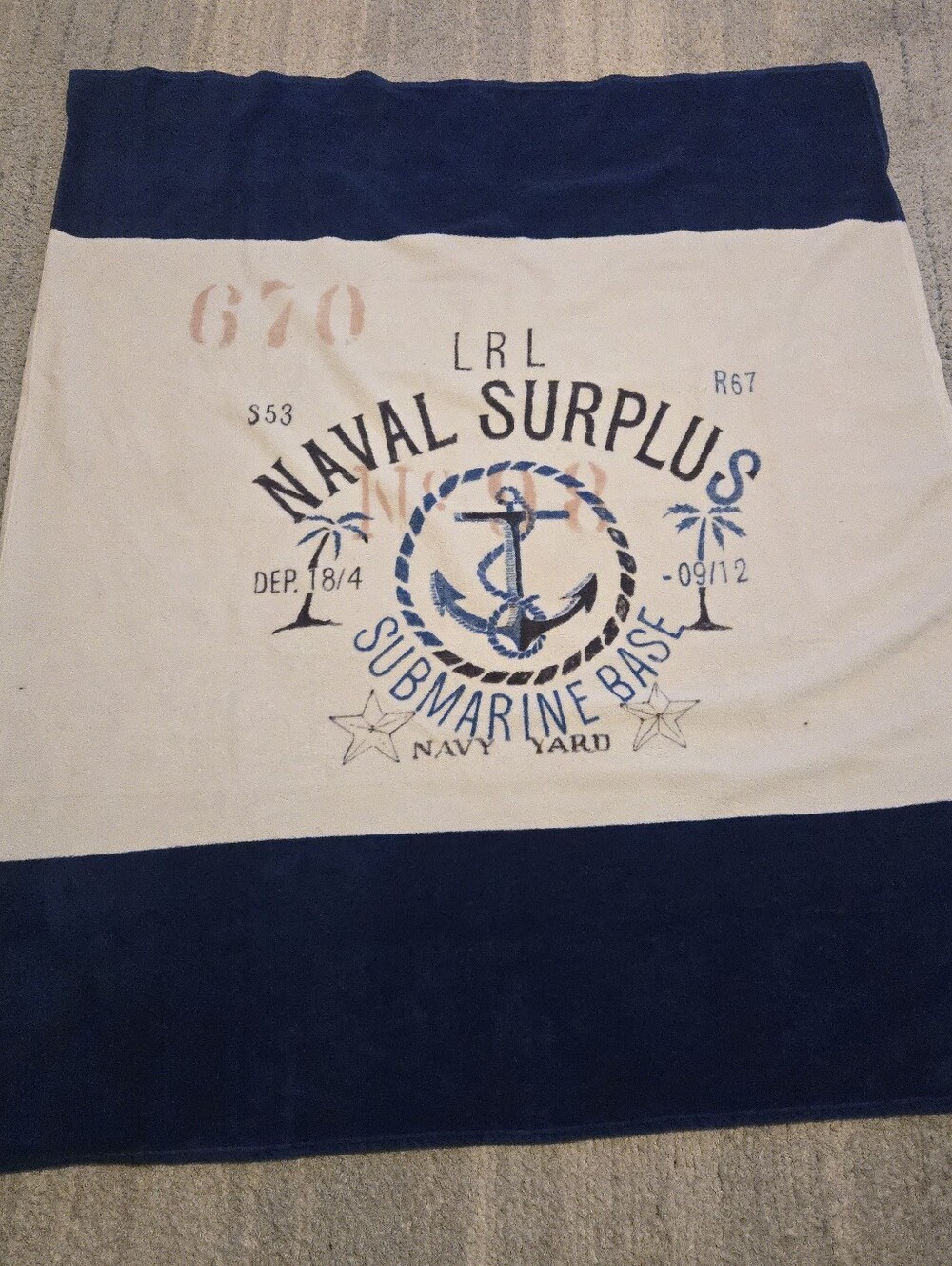 Lauren Ralph Lauren Vintage Naval Surplus Submarine Base Fleece Throw Blanket Bl